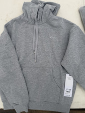 alo Accolade Hoodie Heather Gray Pullover Logo Long Sleeve