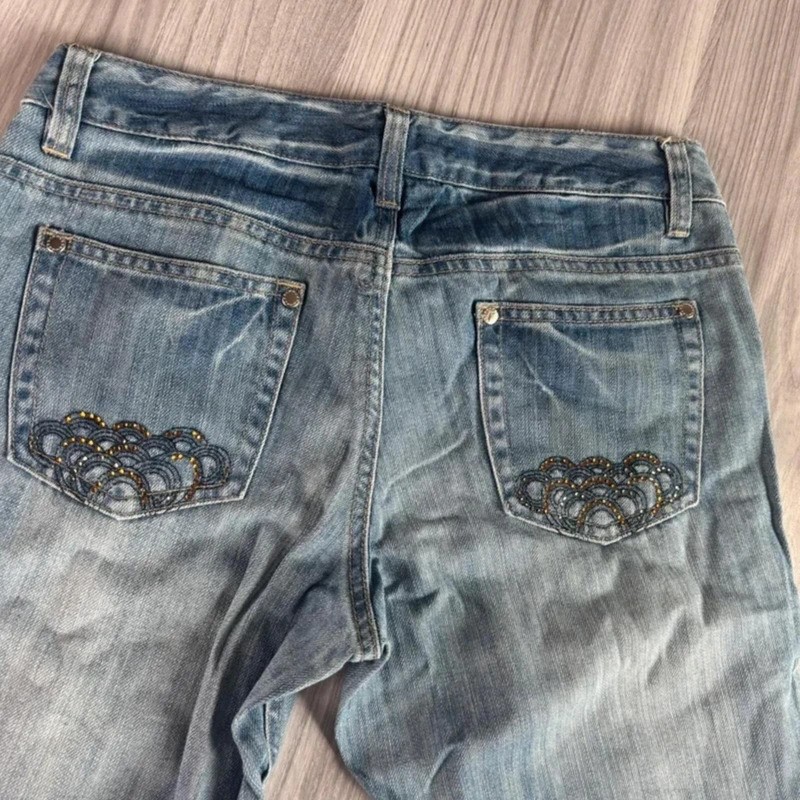 Pantalón vaquero acampanado mujer tiro bajo Y2K vintage adornado años 2000 baja espera