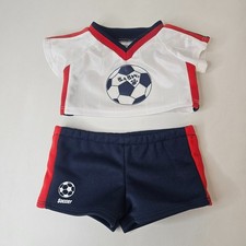 Build A Bear Teddy Uniform Soccer Outfit 25 White Shirt Blue Shorts Accessories