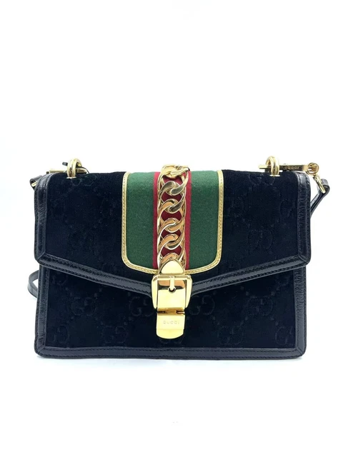 10.17 04 Gucci Velvet GG Monogram Sylvie Top Handle Bag Black