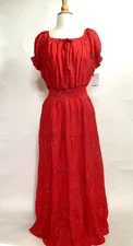 NWT Anthropologie Kindred Tiered Maxi Dress 1X Embroidered Smocked Boho Red Flor