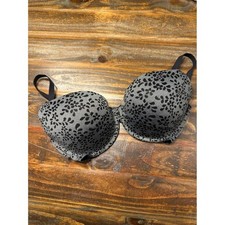 Adore Me Push Up Bra 36D Jet Black Silver Gre...