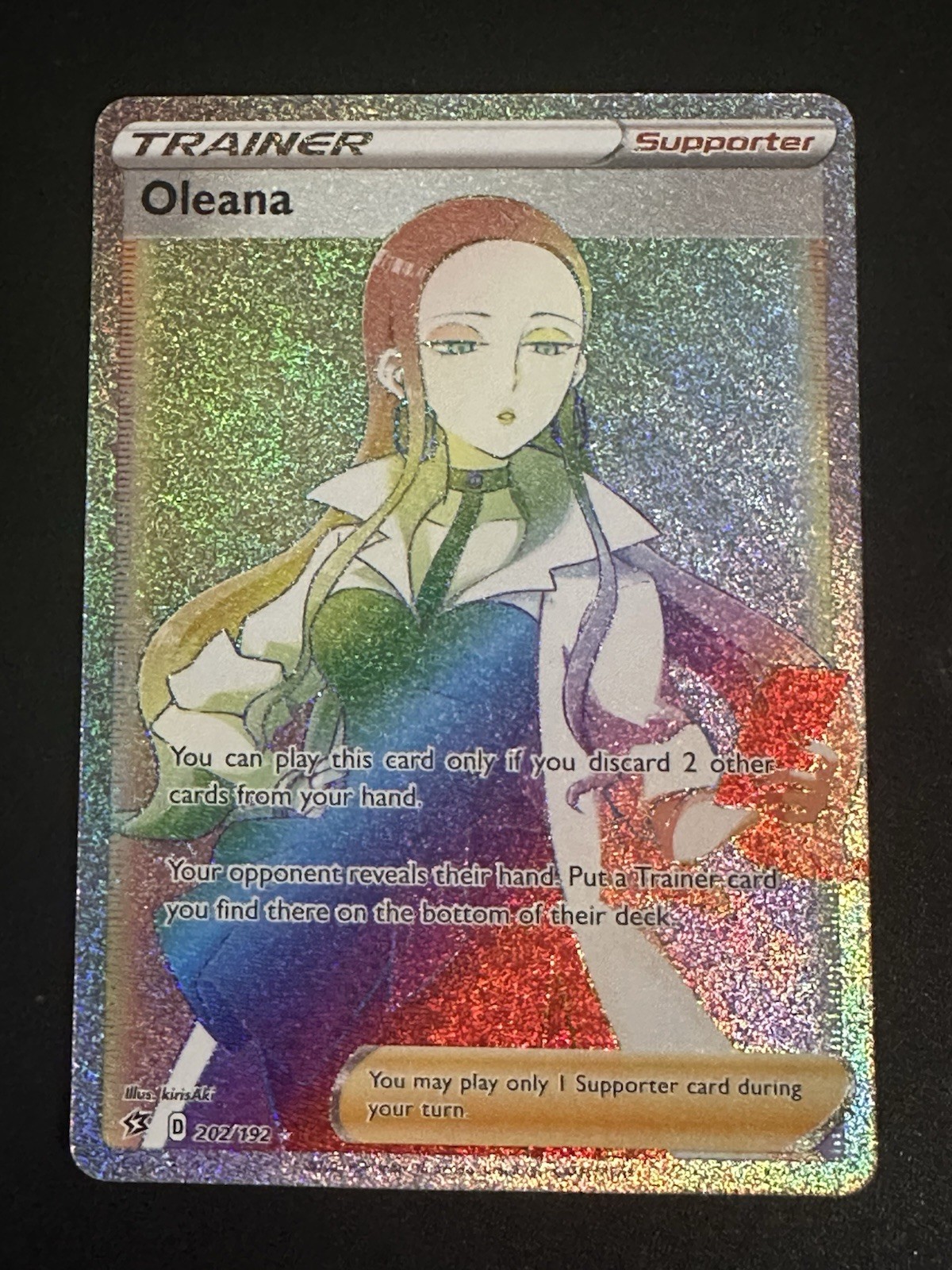 Oleana 202/192 Pokemon Rebel Clash Rainbow Secret Rare Holo NM