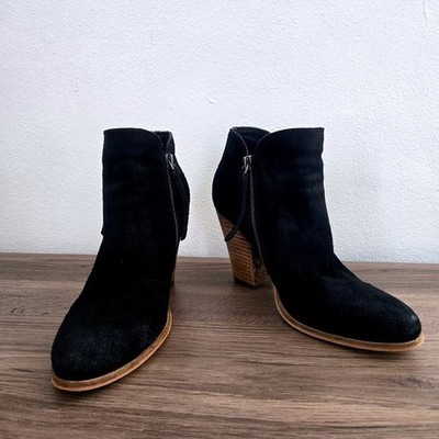 Dolce Vita Jana Black Suede Ankle Boot Side Zip Stacked Wood Heel Booties Size 7