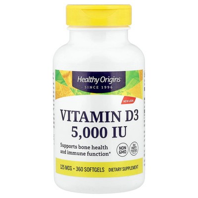 Healthy Origins Vitamin D3 5 000 IU 360 Softgels Dairy-Free, Egg-Free, Fish