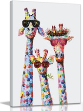 Giraffe Family Canvas Wall Art Animal Poster Prints Picture With Frame for Li...