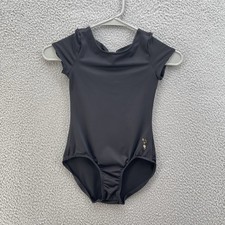 Justice Dance Gym Leotard Girls Small 7/8 Black Cut Out Bow Back Stretch