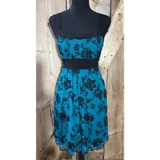 Vintage 90s Speechless Sleeveless Empire Waist Dress Size L Black & Turquoise