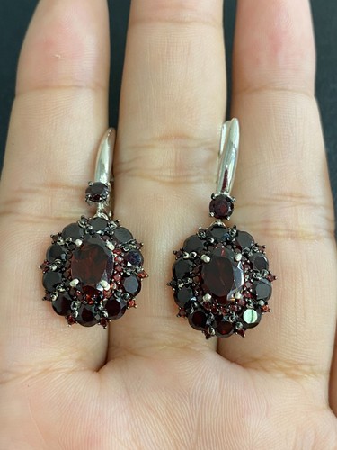 NATURAL GARNET 6X8 GARNET DIAMOND CUT STERLING SILVER 925 RING EARRING - 第 4/13 張圖片