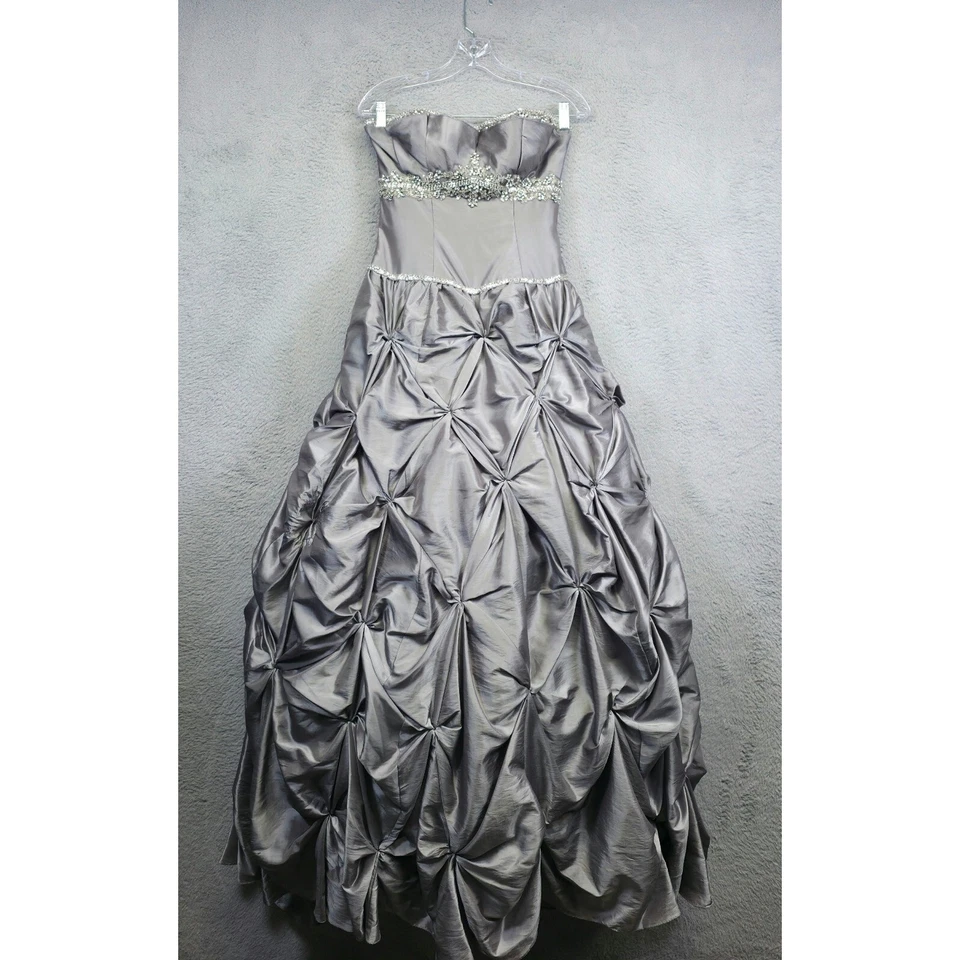 Alyce Designs Dress Womens 6 Silver Ballgown Formal Beaded Prom Strapless Tulle - Image 3 of 4