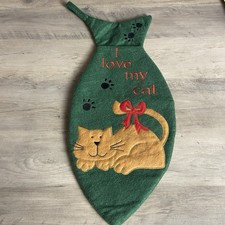 Green Stocking, Brown Cat, Red Lettering, Christmas Stocking
