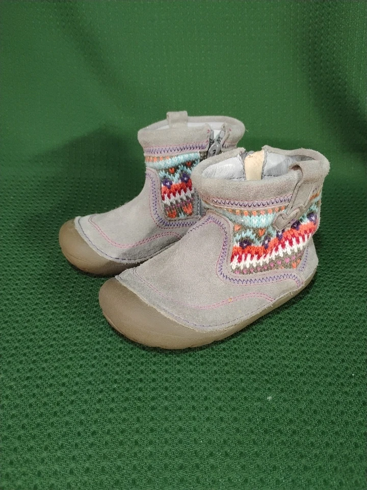 Stride Rite Toddler Girl's Ainsley Suede Zip Up Ankle Booties Gray/Purple Size 6 - Image 2 of 4