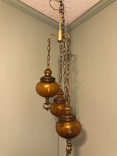 3-Tier Vintage  Hanging Swag Amber Glass Lights