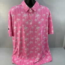 Sunday Swagger Polo Shirt Mens 2XL Pink Palm Tree Tropical Golf Stretch Aloha