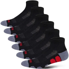 Men's Performance Athletic Running Ankle Socks Size 9-12 Black 6 Pairs