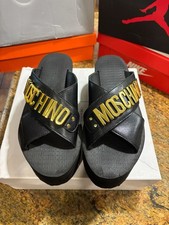 Moschino Black Gold Logo Platform Sandals Moschino
