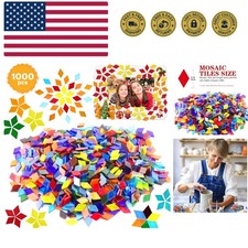 1000 Pcs Mosaic Tiles, Glass Mosaic Tiles for Crafts Bulk, Stained Mosaic Gla...