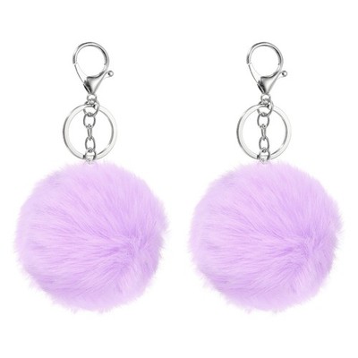 2 Pcs Pompoms Charm Bulk, 3.15'' Large Pompoms Bulk Keychain, Light Purple