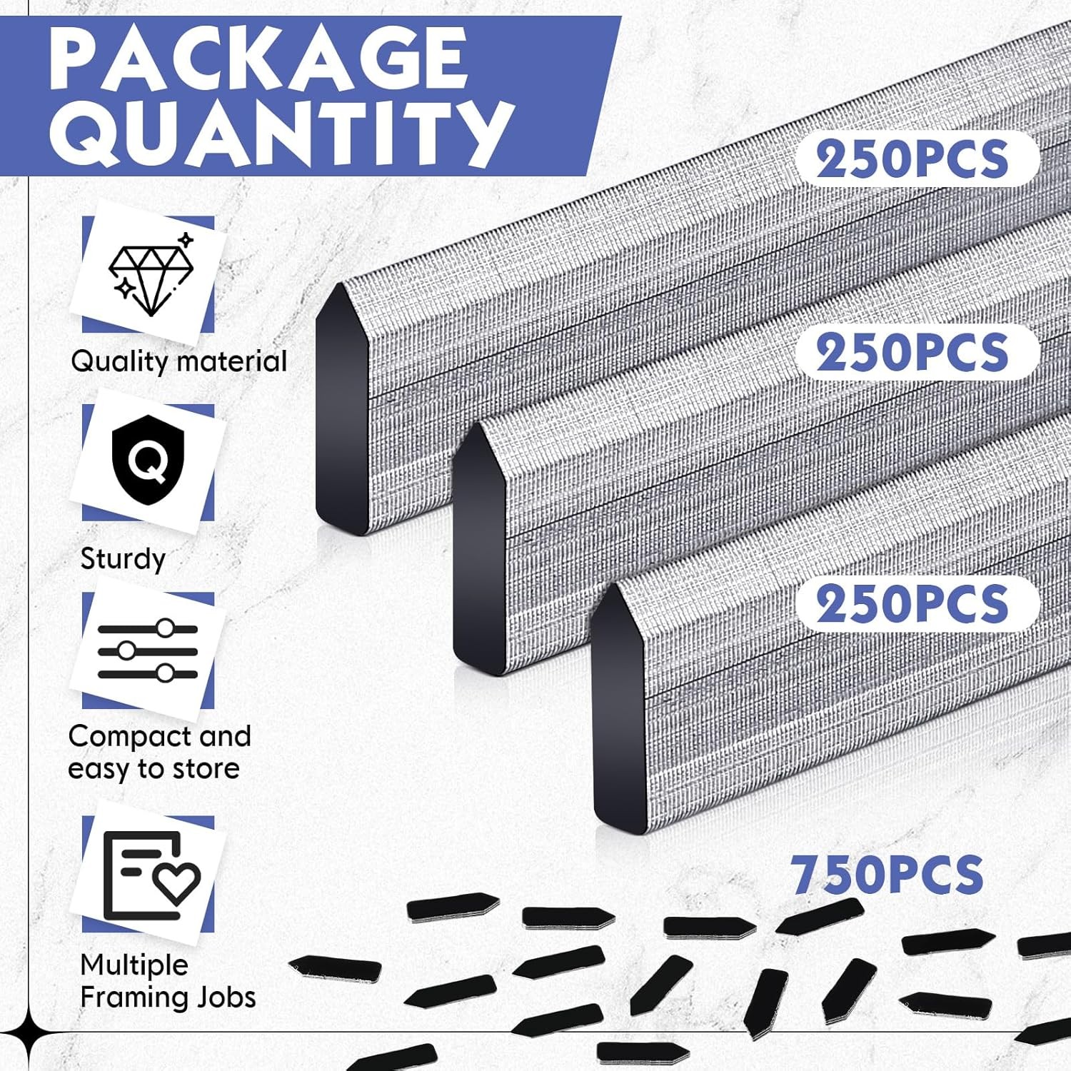 750 Pcs Picture Frame Points Refill Universal Flexible Inserts Point Drivers