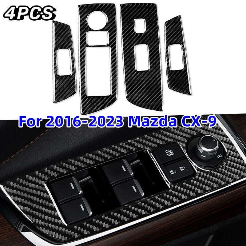Real Carbon Fiber Car Windows Control Panel Cover Trim For 2016-2023 Mazda CX-9