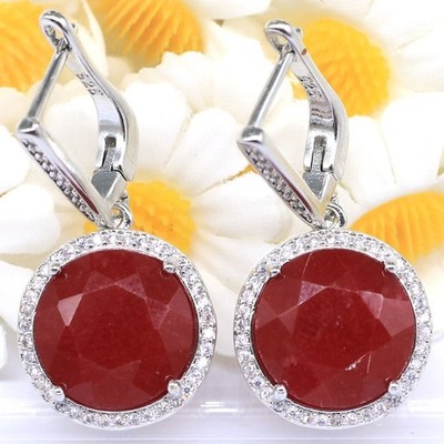 Buy 2 get 1 free Highly Recommend Real Red Rubies CZ Women Gift Silver Earrings