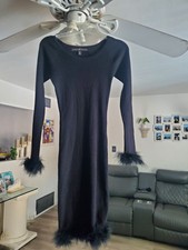 Black Dress Ribbed With Faux Fur Size Medium
