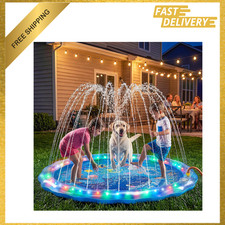 60 Inch LED Splash Pad Water Sprinkler for Kids Toddlers Dogs Non Slip Outdoor