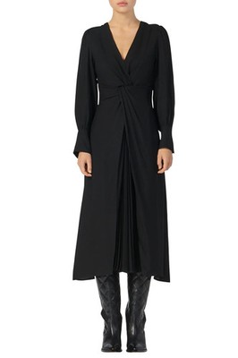 Sandro Paris Minella Black Pleat Detail Long Sleeve Dress sz 40 US L  NWT