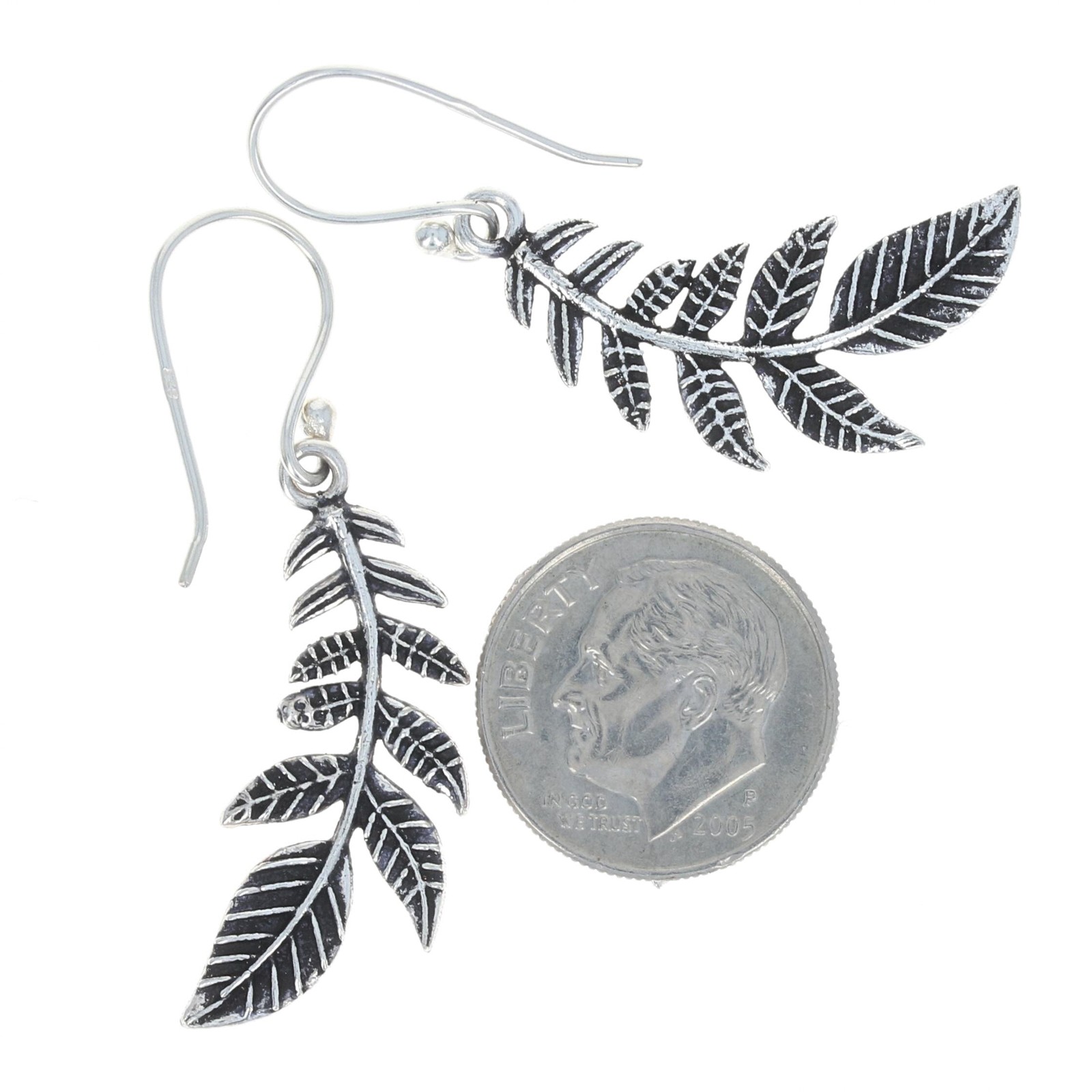 Sterling Silver Feather Leaf Dangle Earrings - 92… - image 5