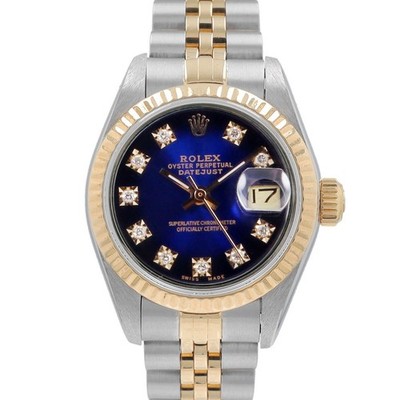Rolex Ladies Datejust Two-Tone Blue Vignette Diamond Dial Gold & Steel Jubilee