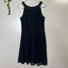 Sandra Darren Black High Neck Black Lace Overlay Cocktail Party Dress