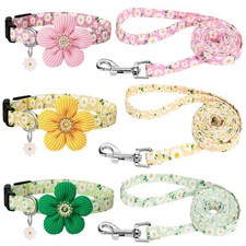 3 Pack Dog Collar and Leash Set, Puppy Collar and Leash Adjustable Floral Dog...