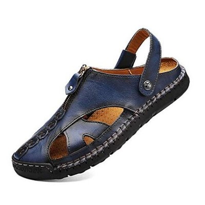Men's Casual Closed Toe Adjustable Leather Sandals Handmade 7.5 A_blue