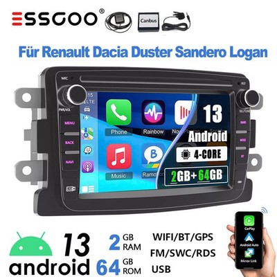 2+64G Autoradio Für Renault Dacia Duster Logan Lodgy Android 13 Carplay GPS Navi