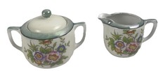 Vintage Japanese Lustreware Sugar  Creamer Set Floral Iridescent Japan 1920