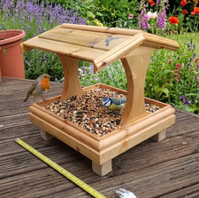 Image of Large Wooden Freestanding Garden Seed Bird Feeder Table with Roof Tray Platform