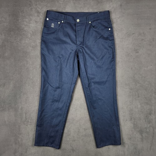 Brunello Cucinelli Italian Fit Virgin Wool Navy Pants 36x27 IT 52 Button Fly