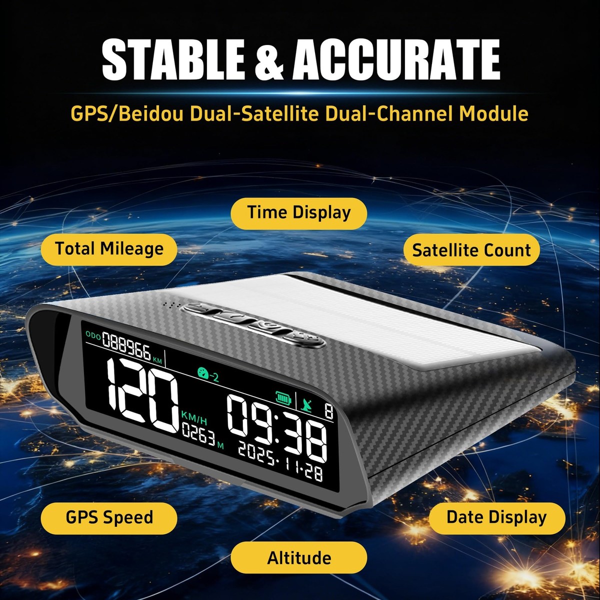X100 Wireless Heads Up Display for Cars Solar GPS Digital
