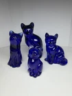 Fenton Cat Cobalt Blue Lot Of 4 Cats, Mint With Box