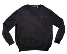 Polo Ralph Lauren Men's XL 100 Cotton Navy Blue V Neck Long Sleeve Sweater