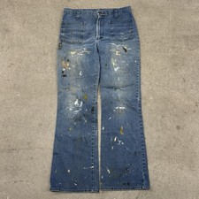 Vintage Seafarer Men  s Blue Denim Bell Bottom Jeans 34x32 Utility Paint Splatter