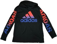 Adidas Shirt Hoodie Youth Boys Size Large Black Multi Color Logo Lightweight