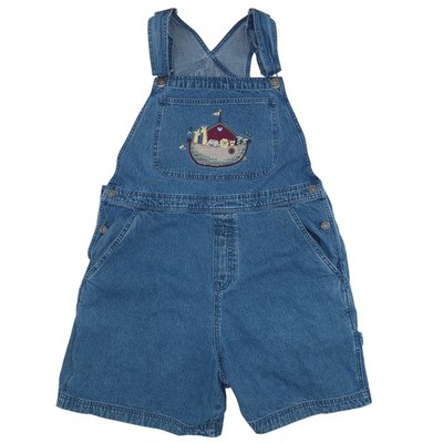 VTG Christopher & Banks Noahs Ark Embroidered Denim Overalls Shortalls XL Y2K