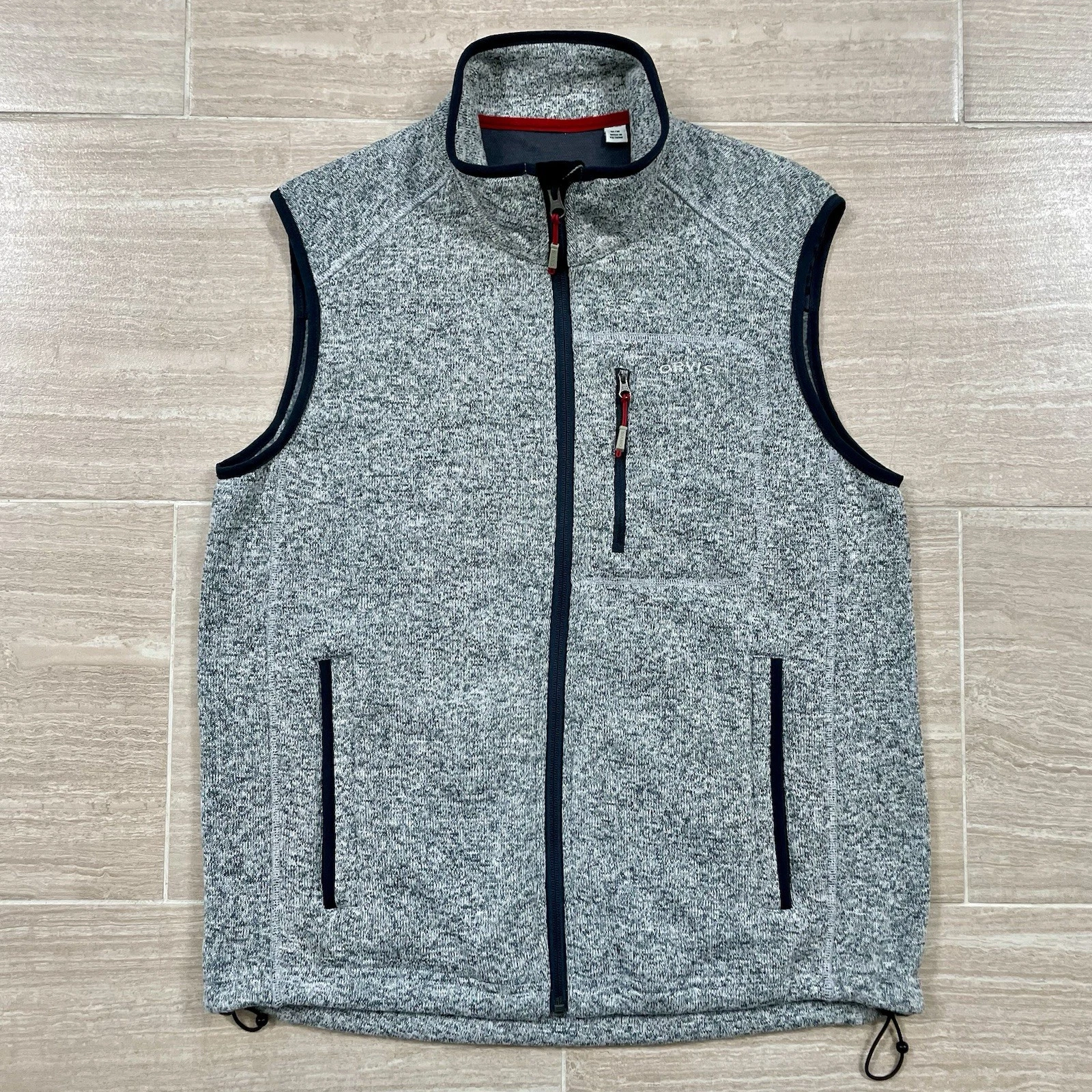 Men’s Size Medium Orvis Full Zip Gray Heathered Fleece Vest EUC Golf