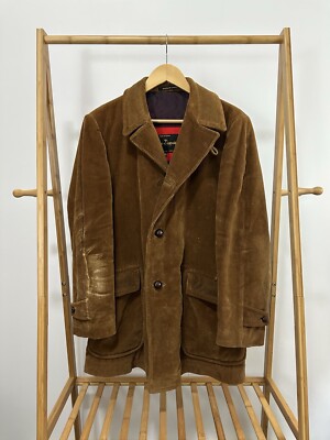 VTG 60s 70s Cesare Despana Corduroy Car Coat Jacket Brown Size 38 Loop Collar