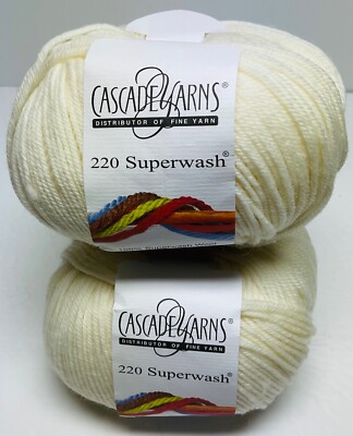 Cascade 220 New Superwash Wool Yarn Lot of 2 White 817
