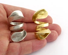 Leaf Ring Adjustable Raw brass Antique Silver Plated 17.5mm 7US inner size 3495