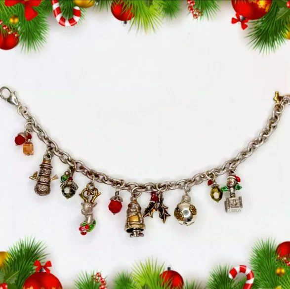 Brighton Holiday Christmas Story Silver Plate Crystal Womens Charm Bracelet 8.5” - Image 4 of 4