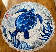 new round blue turtle blanket throw approximately 61" width