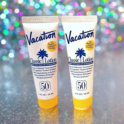 2 Pack Vacation Classic Lotion Sunscreen SPF 50 Water Resistant 1 oz 30 mL NWOB
